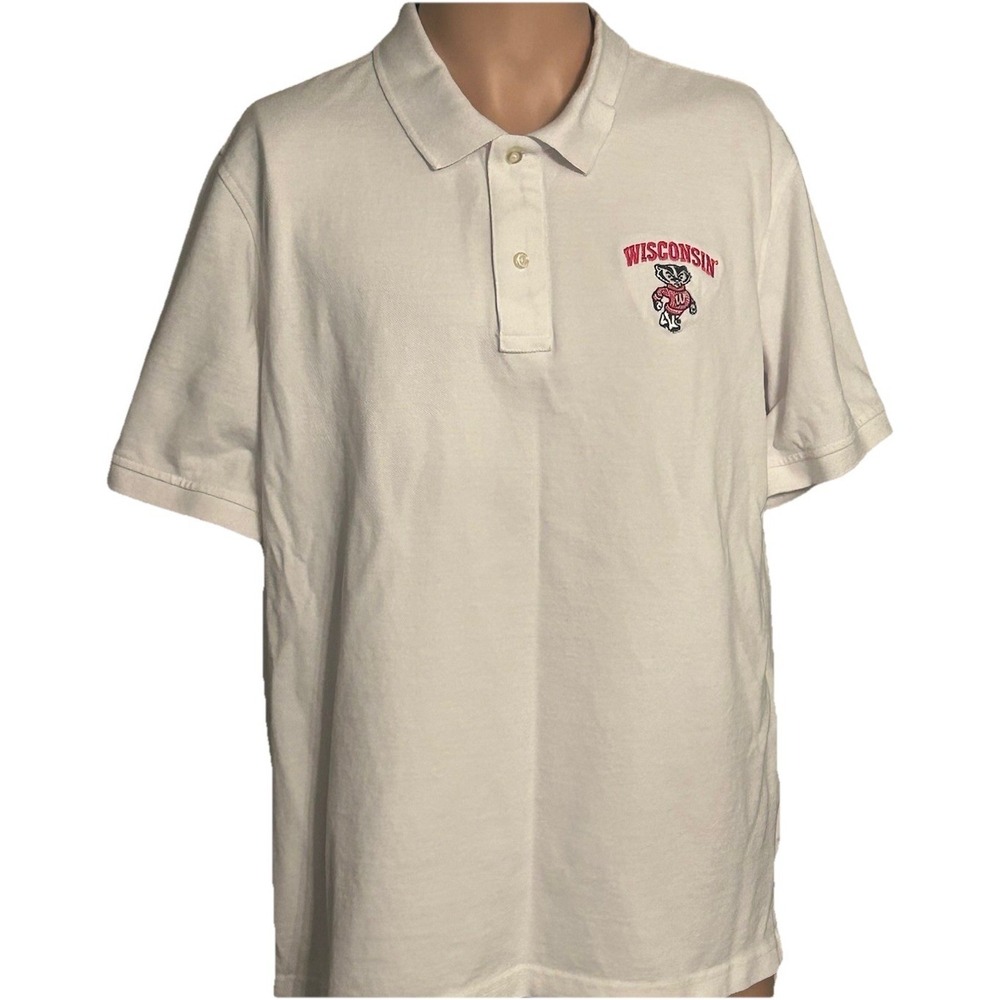 Wisconsin Badgers White Lands End Polo Shirt Men's L Large